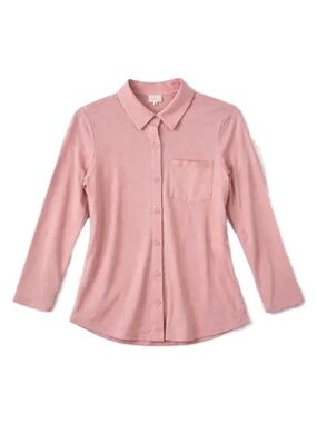 Belle Kim Gravel Mauve Slub Knit Button Up Shirt Soft Stretch Blouse XXS New